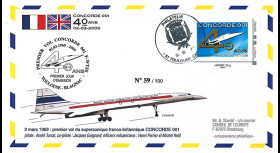 CO-RET41T2 : 2009 FDC France "40 ans 1er vol Concorde 001" TPP Monde 20g