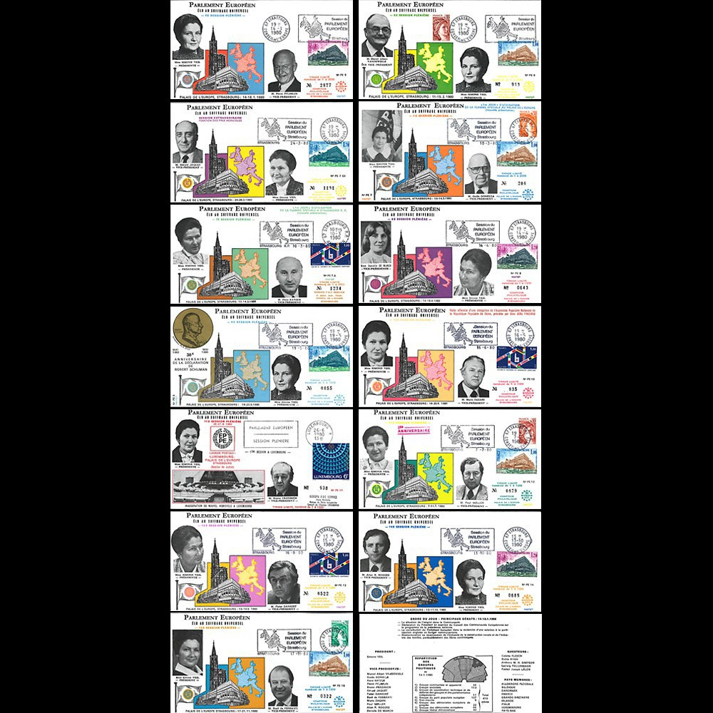 PE5/15 Série de 13 FDC PE "La Présidente Simone VEIL et ses 12 Vice-Présidents" 1980