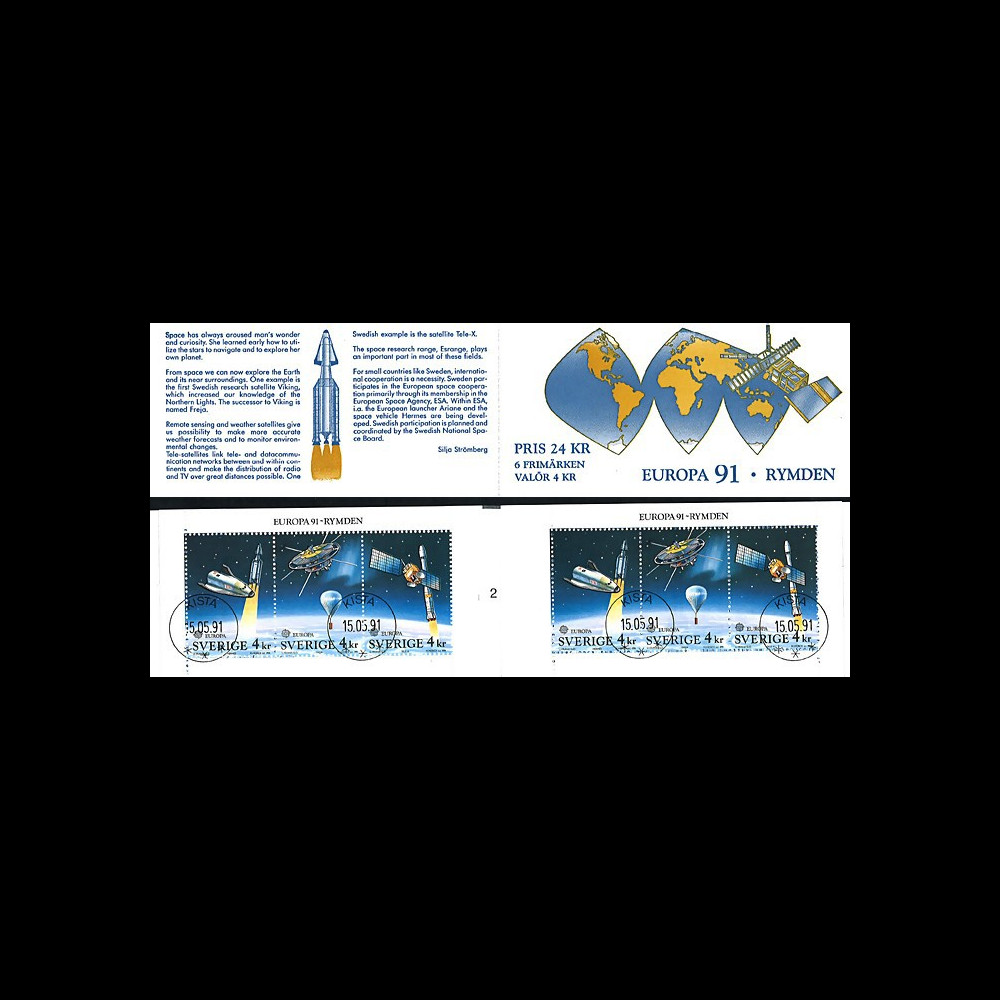 EUROPA91-SUE2C : Suède carnet 6 timbres "EUROPA CEPT 1991 L’Europe et l’espace"