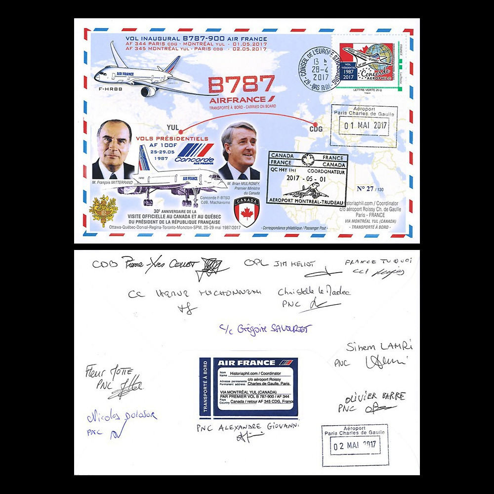 CO-RET76D : 2017 FFC '1er vol AF B787-9 Paris-Montreal signée par l'équipage / Concorde' CO-RET76D : 2017 FFC '1er vol AF B787-9 Paris-Montreal signée par l'équipage / Concorde'