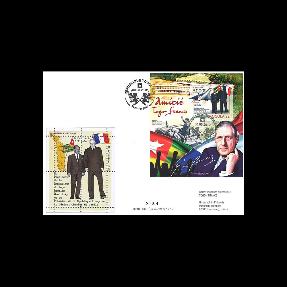 CO-DG2012T : 2012 FDC Togo "Amitié Togo-France / de Gaulle