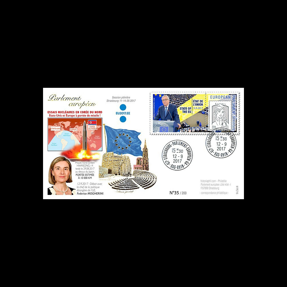 PE716 FDC PE "Essais nucléaires en Corée du Nord / Etat de l'Union par JUNCKER" 09-2017
