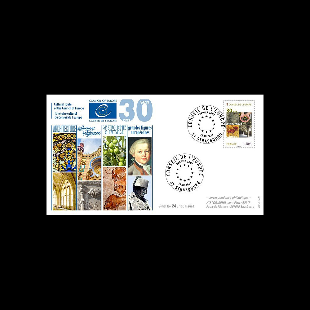 CE68-PJ : 13-10-2017 FDC 1er Jour Conseil de l'Europe "30 ans Itinéraires culturels"