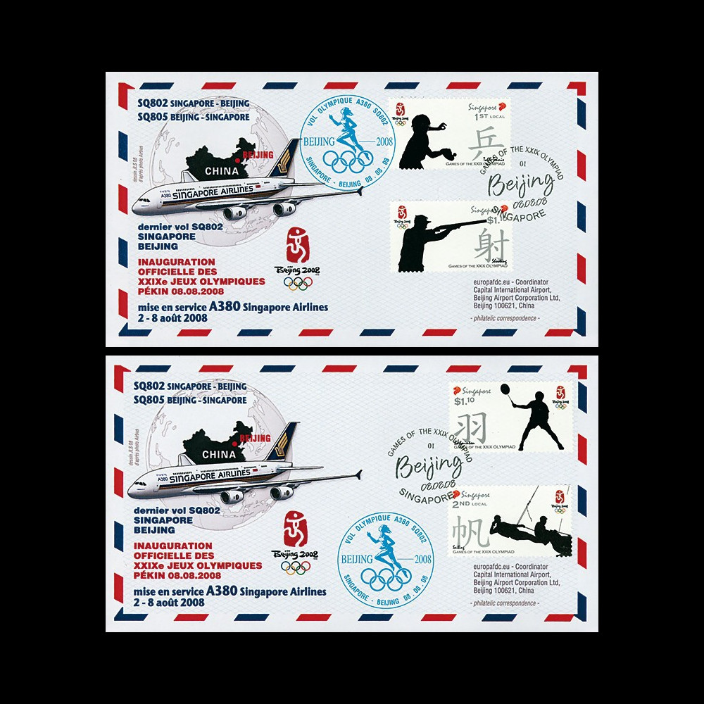 A380-68 : 2008 2 FFC Singapour "JO BEIJING 2008 / Vol olympique A380 Singapour-Pékin"