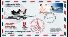 A380-65T1 : 2008 FFC Singapour "JO BEIJING 2008 / 1er vol 380 Singapour-Pékin" TYPE1
