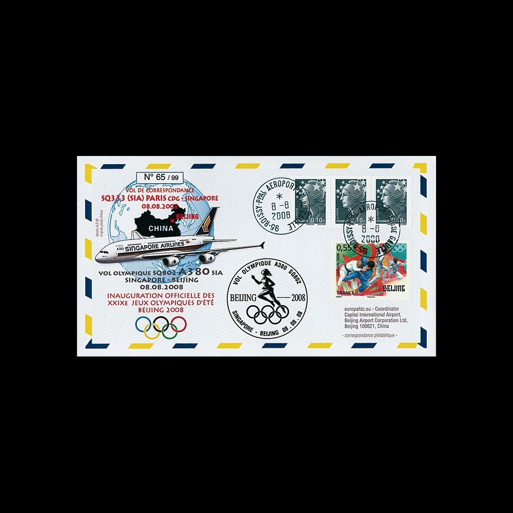 A380-67T2 : 2008 FFC Singapour "JO BEIJING 2008 / Vol olympique A380 Paris-Singapour"