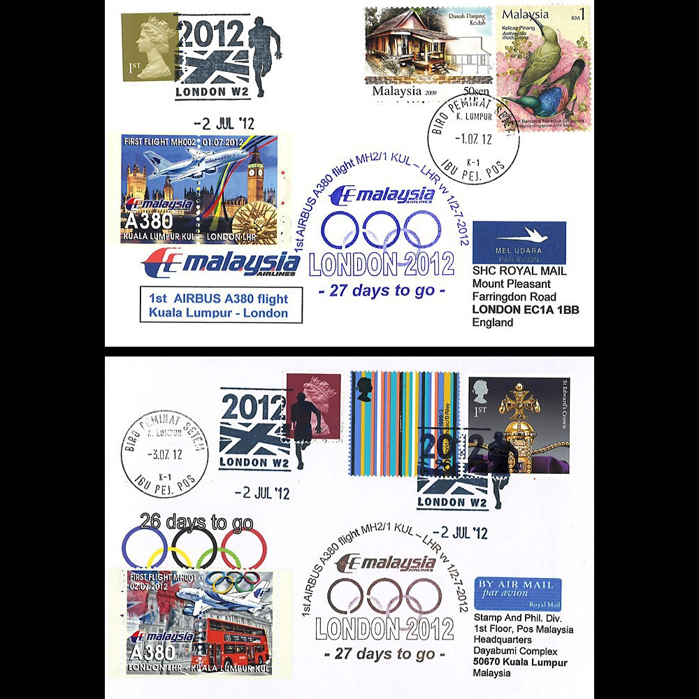 A380-187 : 2012 - 2 FFC MALAISIE/UK "A380 1er Vol aller-retour Kuala Lumpur-Londres JO"