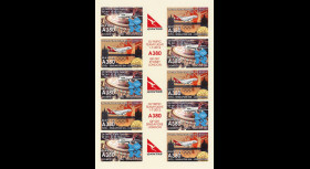 A380-185FND : 2012 Feuillet vignettes "1er Vol A380 QANTAS Sydney-Londres / JO 2012"
