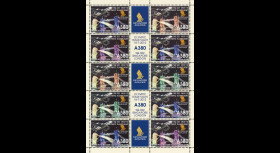 A380-189FD : 2012 Feuillet vignettes "1er Vol A380 Singapour - Londres / JO 2012"