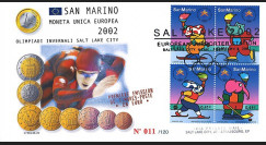 PE445-20 : 2002 Saint-Marin FDC 1er Jour "Premiers timbres en Euro / JO Salt Lake 2002"