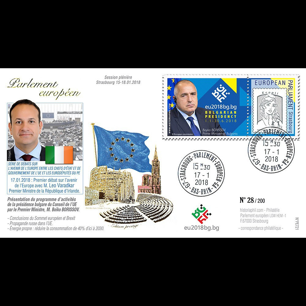 PE721 : 2018 FDC PE "Bulgarie Présidence UE & Boïko BORISSOV / Leo VARADKAR