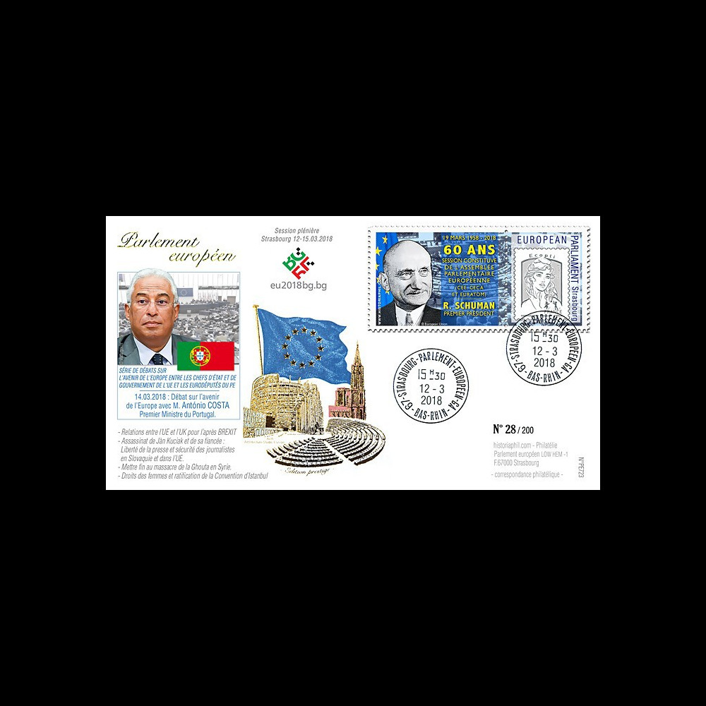 PE723 : 2018 FDC PE "60 ans session constitutive / SCHUMAN / Antonio COSTA
