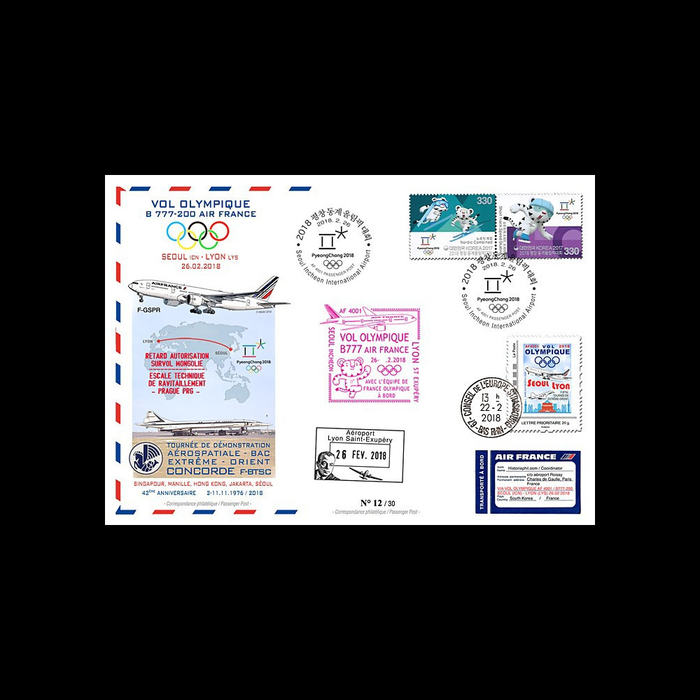 JO2018-8 : 26.2.2018 FFC voyagée "Vol olympique B777 AIR FRANCE Séoul-Lyon" TYPE 8 JO2018-8 : 26.2.2018 FFC voyagée "Vol olympique B777 AIR FRANCE Séoul-Lyon" TYPE 8
