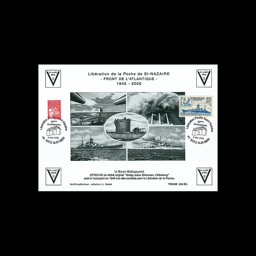 SN05-E4 : 2005 Feuillet épreuve "60 ans libération de la Poche de St Nazaire" Batz s/ Mer