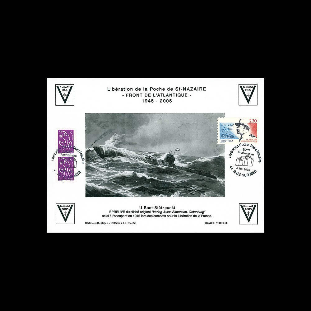 SN05-E1 : 2005 Feuillet épreuve "60 ans libération de la Poche de St Nazaire" Batz s/ Mer