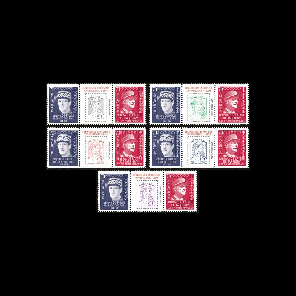 DEB14-33PT1/5 : Série 5 Marianne "Débarquement Provence - de Gaulle et de Lattre" 2015