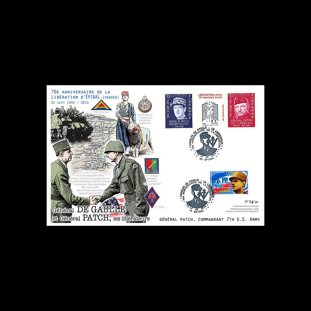 DEB14-35 Maxi-FDC "70 ans Débarquement Provence - libération Epinal - Gal Patch" 2014