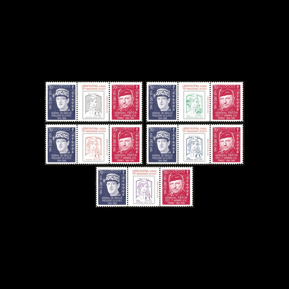 DEB14-35PT1/5 : Série 5 Marianne "Débarquement Provence - de Gaulle et Patch" 2014