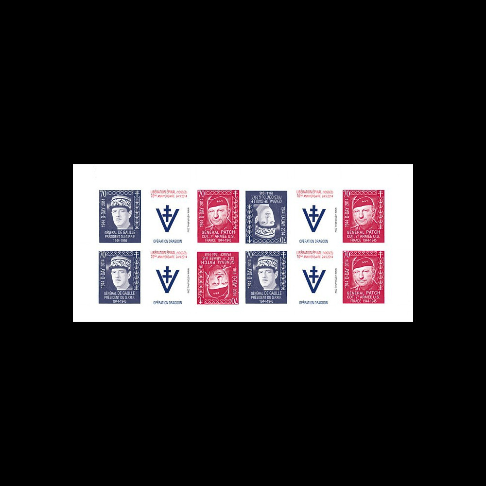 DEB14-35FND : Feuillet "70 ans Libération d'Epinal (Vosges) - Gal de Gaulle et Patch" 2014