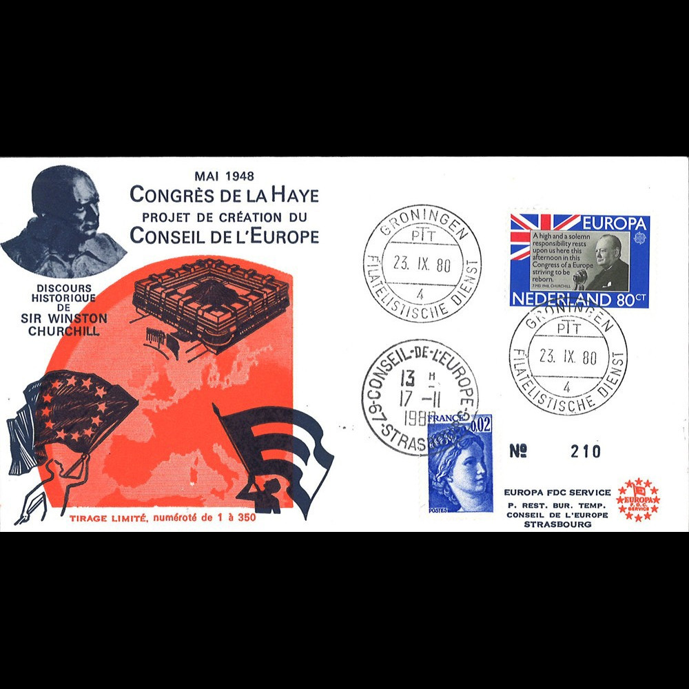 CHURCH20-NL : Pays-Bas FDC 1er Jour Europa "1948 Congrès européen La Haye / Churchill"