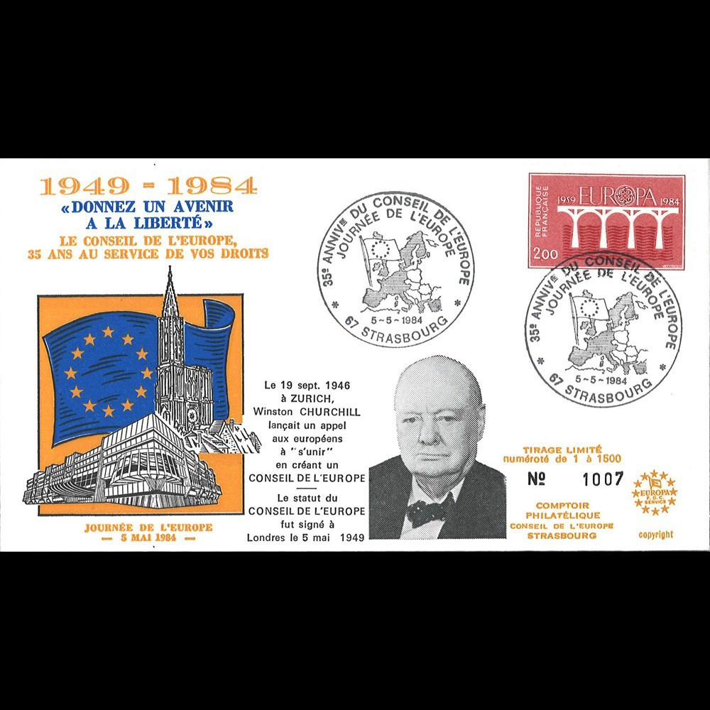 CHURCH84-CE : FDC Conseil de l'Europe "Journée de l'Europe / 35 ans discours Churchill"