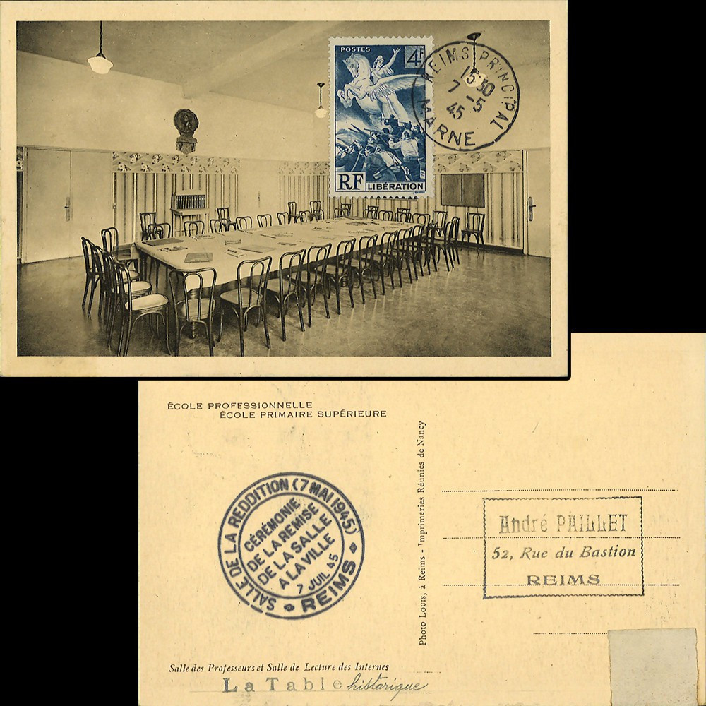 FRANCE Carte "Cérémonie Remise de la salle de la REDDITION à la ville de Reims 7-5-1945"