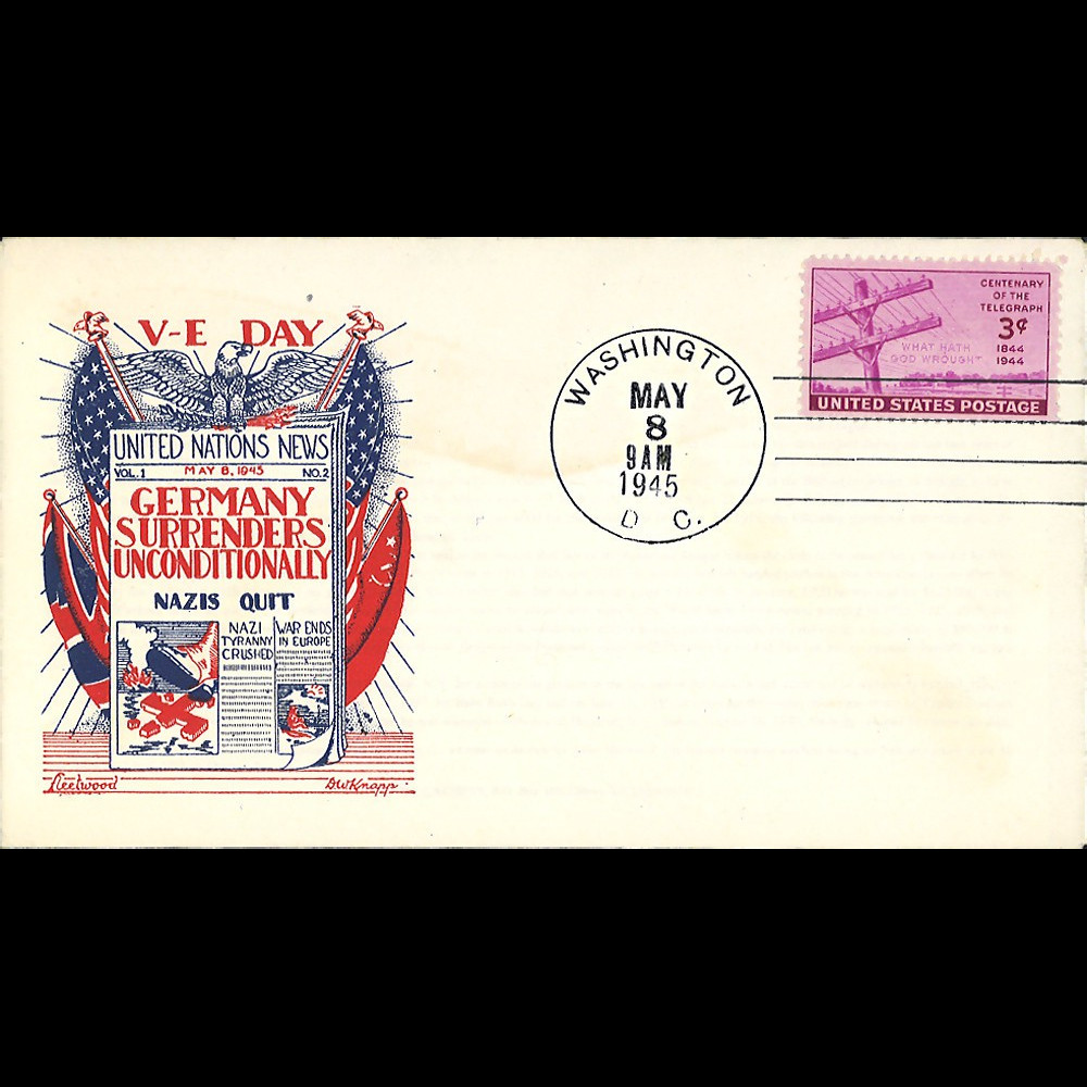 W2US74-01 Pli patriotique USA "VE-DAY in Europe - Capitulation de l'Allemagne 8 mai 1945"