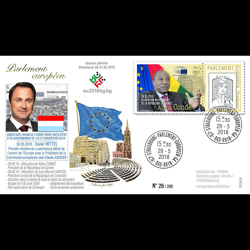 PE725 : 2018 FDC PE "Discours Xavier BETTEL