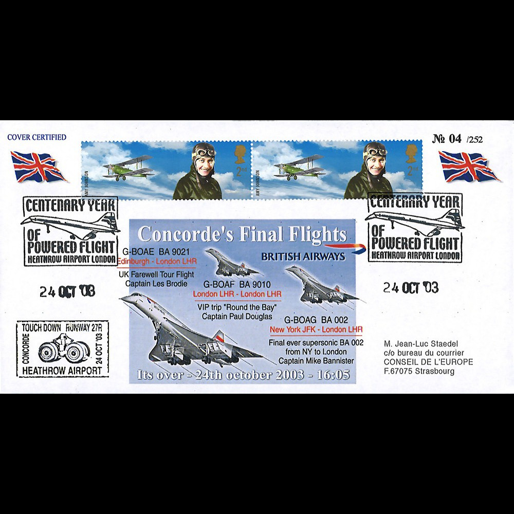 CO-RET V10 : 2003 FDC UK "Arrivée des 3 derniers vols Concorde à Heathrow"