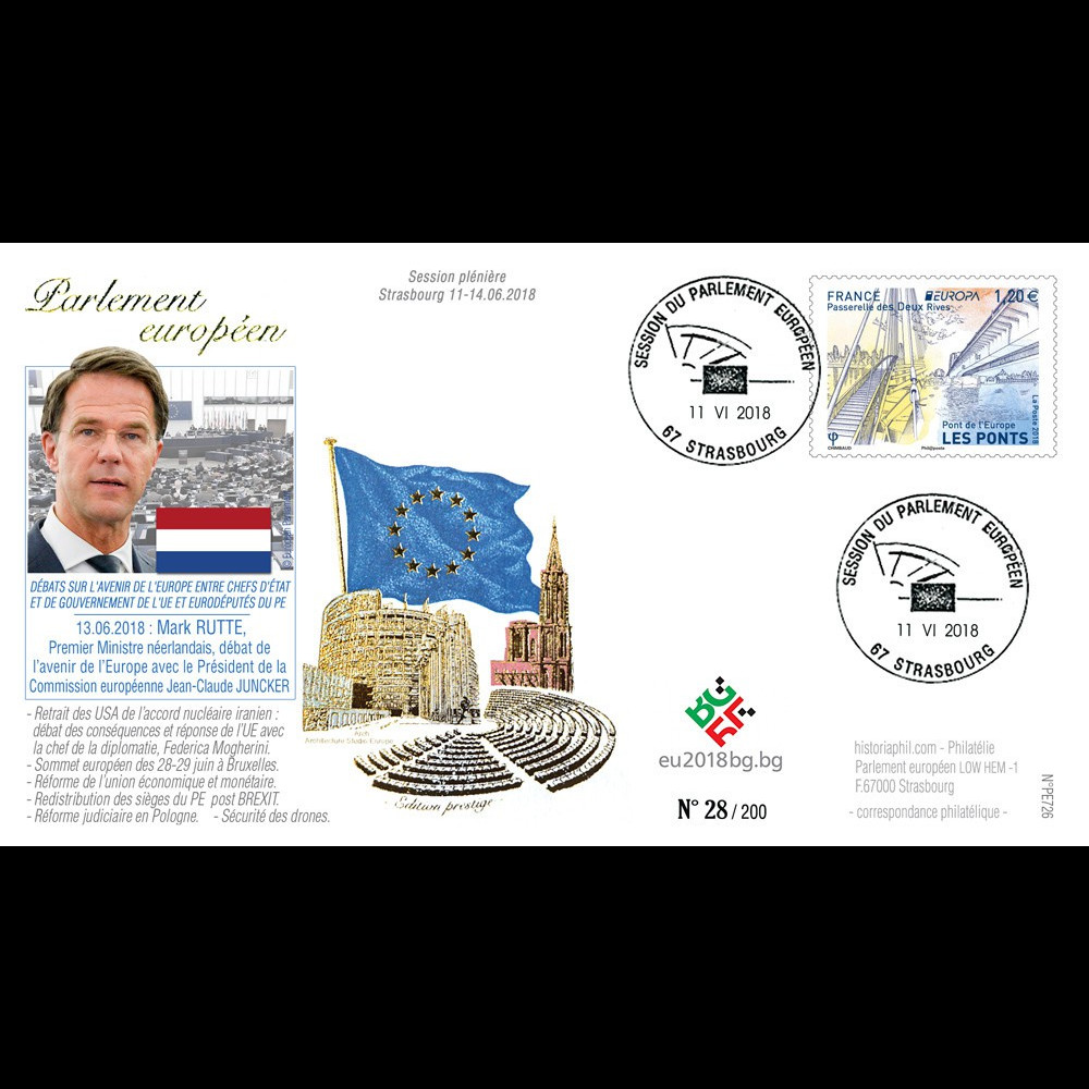 PE726 : 2018 FDC PE "Avenir de l'UE avec le Premier Ministre Mark RUTTE (Pays-Bas)"