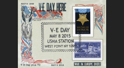 LIB15-USB : 2015 Bloc porte-timbre US “May 8 1945 VE DAY HERE / WAR IN EUROPE OVER“