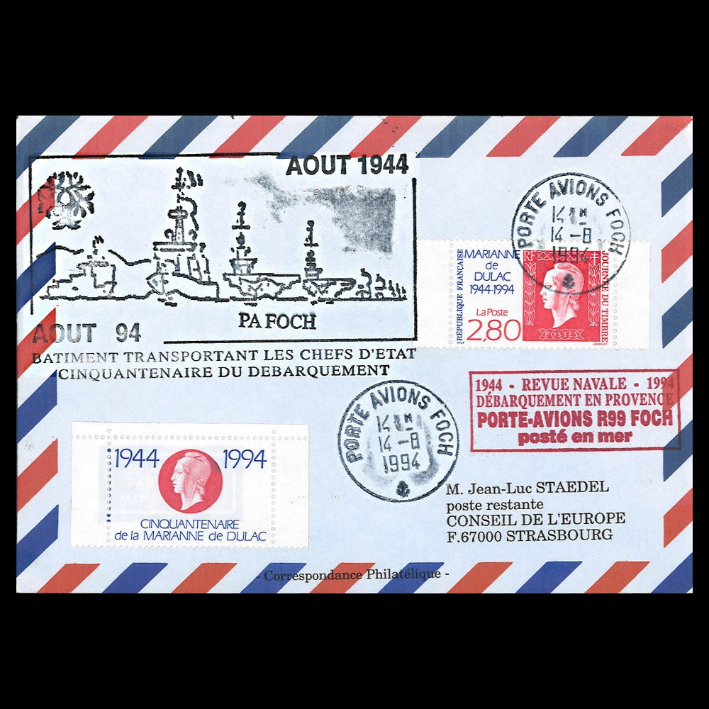 NAV43 : 1994 FDC France "50 ans Débarquement en Provence sur le Porte-avions FOCH"