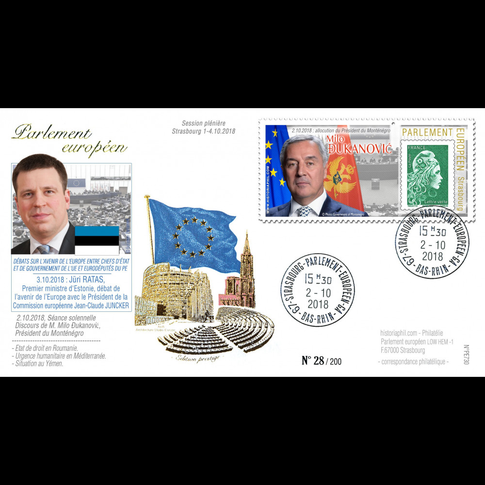 PE730 : 2018 FDC PE Discours MM. RATAS (Estonie) et Đukanović (Monténégro)