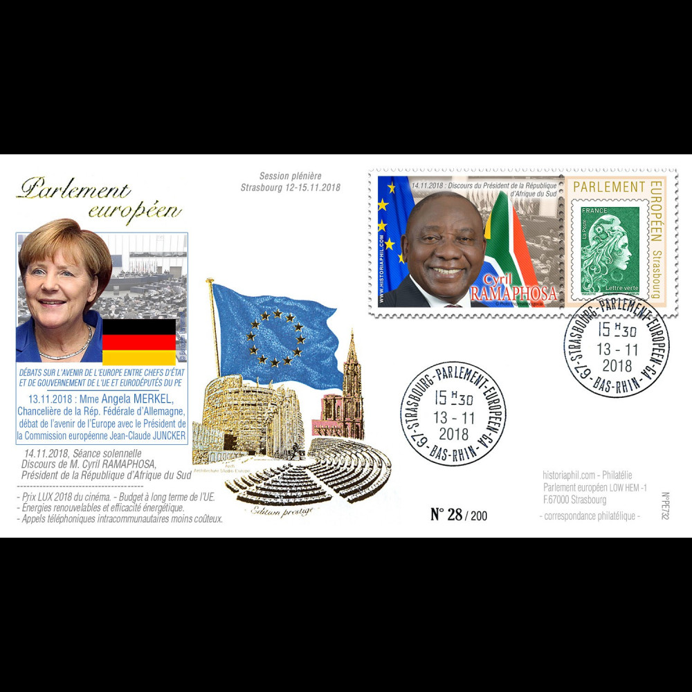 PE732 FDC Parlement européen "Discours Chancelière allemande Angela MERKEL / C. RAMAPHOSA