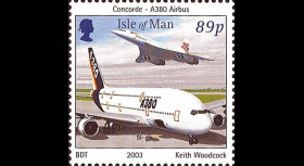A380-11N : 2003 - Timbre-poste Ile de Man Concorde-Airbus A380