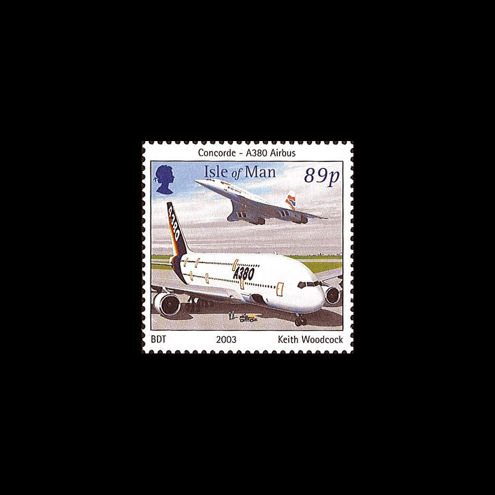 A380-11N : 2003 - Timbre-poste Ile de Man Concorde-Airbus A380
