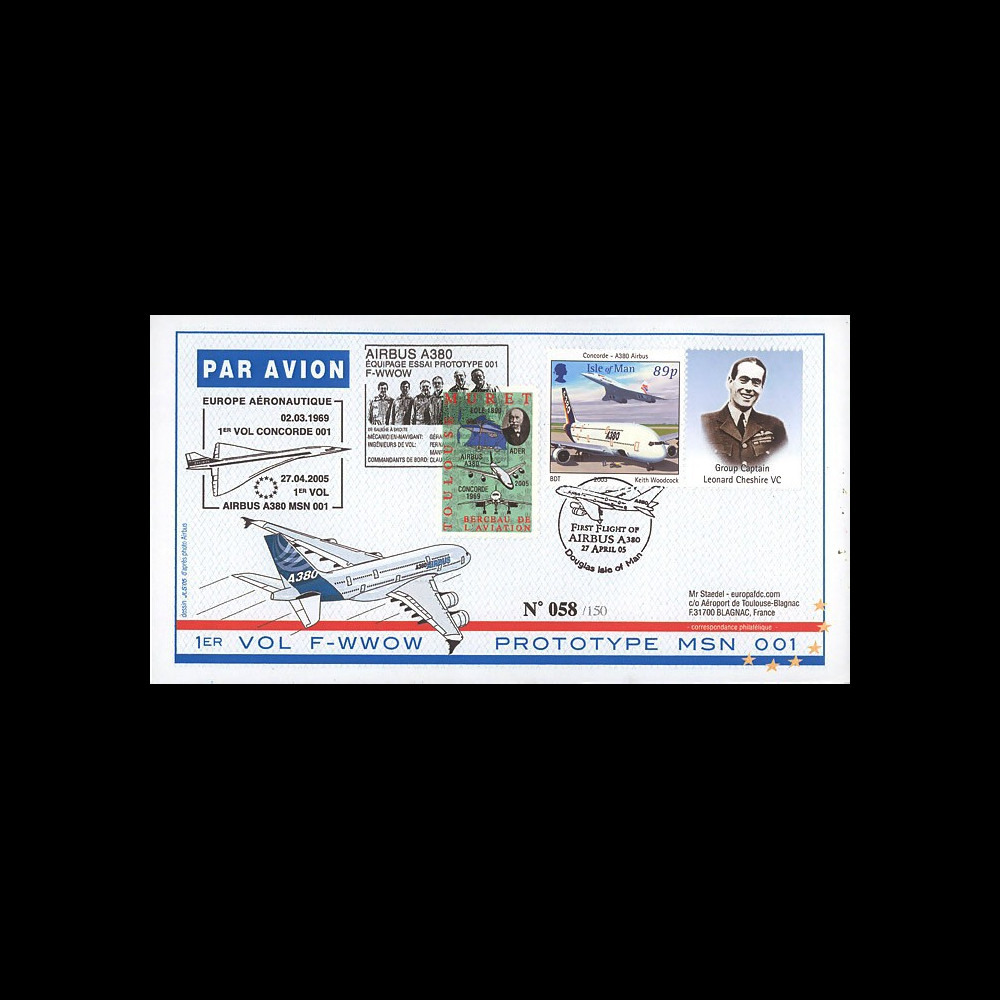 A380-11B : 2005 - Pli Ile de Man "1er vol du prototype MSN 001 de l'A380"
