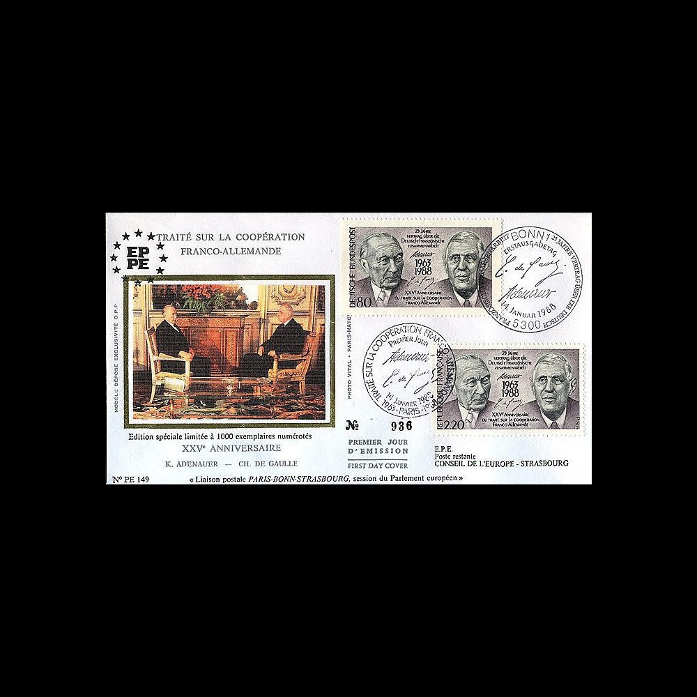 PE149 : 1988 - 25 ans Traité de l'Elysée - de Gaulle et Adenauer