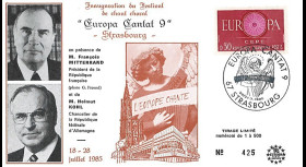 AEM85-EC-T1 : 1985 FDC Strasbourg "Année européenne de la Musique / Mitterrand & Kohl"