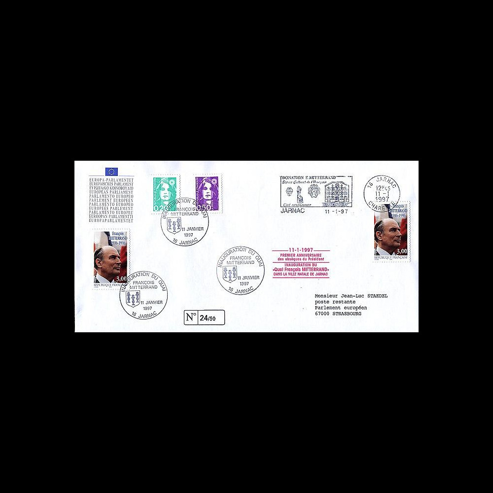 PE332-3a : 1997 - 1er Jour TP hommage à Mitterrand - Jarnac