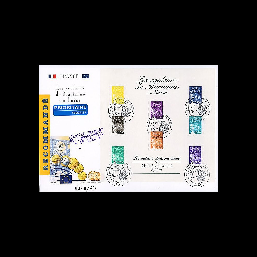 PE445-2A : 2002 - Reco 1er Jour TP 'Introduction de l'Euro' - France