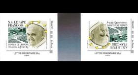 CE65V-2VN : 2014 - 2 TPP tête-bêche "Visite Pape François au Conseil de l'Europe" vert