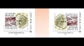 CE65V-3VN : 2014 - 2 TPP tête-bêche "Visite Pape François au Conseil de l'Europe" rouge