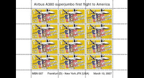 A380-42VD : 2007 - Feuillet dentelé '1er atterrissage New York JFK'