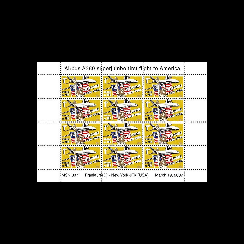 A380-42VD : 2007 - Feuillet dentelé '1er atterrissage New York JFK'