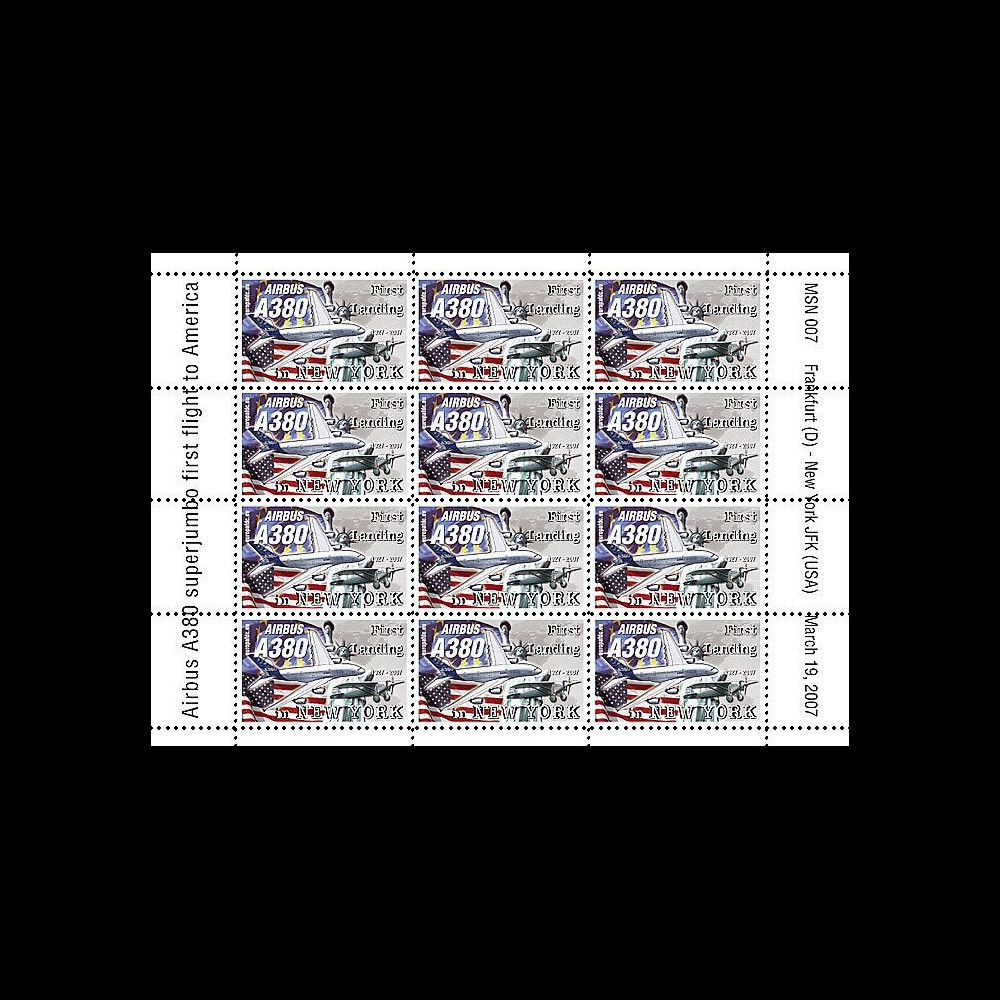 A380-45VD : 2007 - Feuillet dentelé '1er atterrissage à New York JFK'