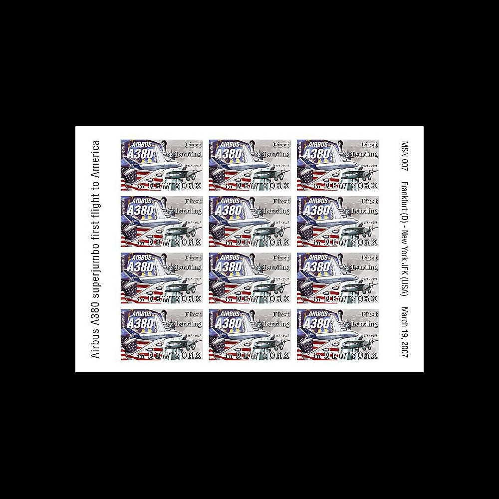 A380-45VND : 2007 - Feuillet non-dentelé '1er atterrissage à New York'