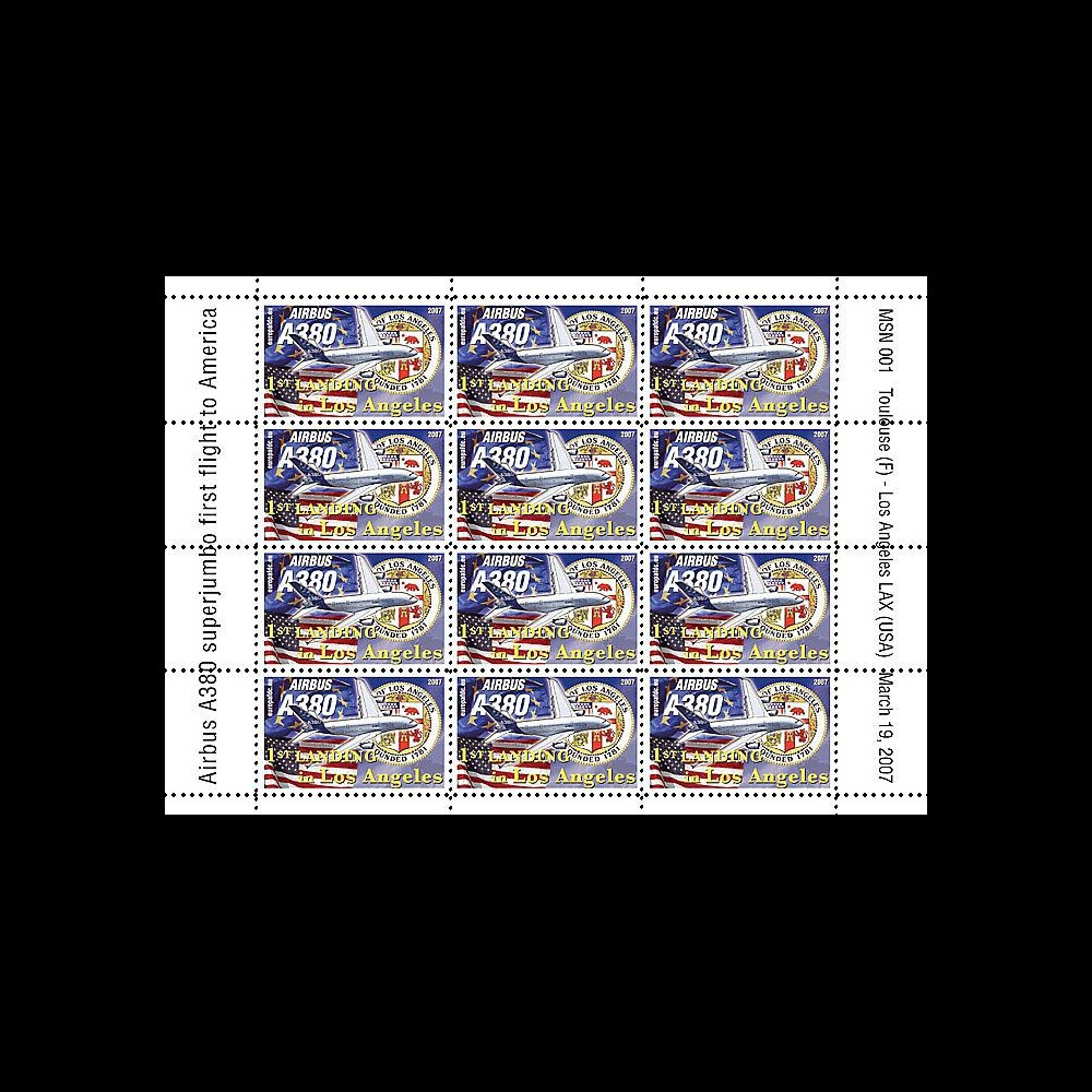 A380-47VD : 2007 - Feuillet dentelé '1er atterrissage à Los Angeles LAX'