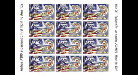 A380-47VND : 2007 - Feuillet non-dentelé '1er atterrissage à Los Angeles LAX'