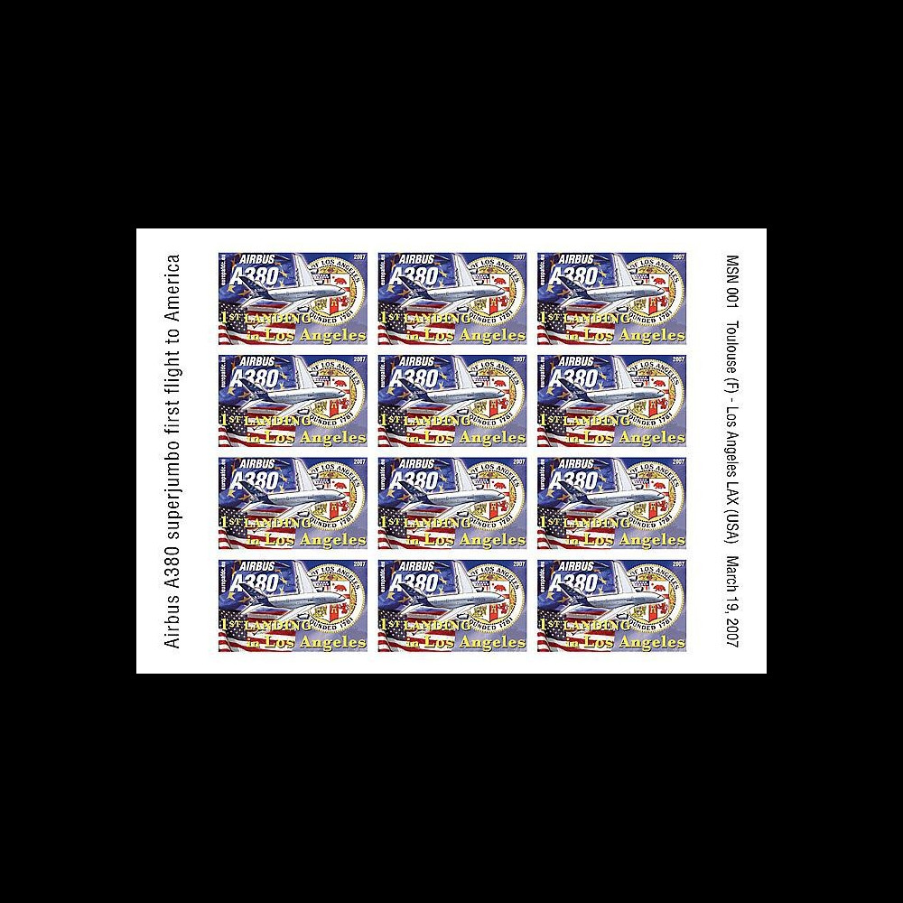 A380-47VND : 2007 - Feuillet non-dentelé '1er atterrissage à Los Angeles LAX'